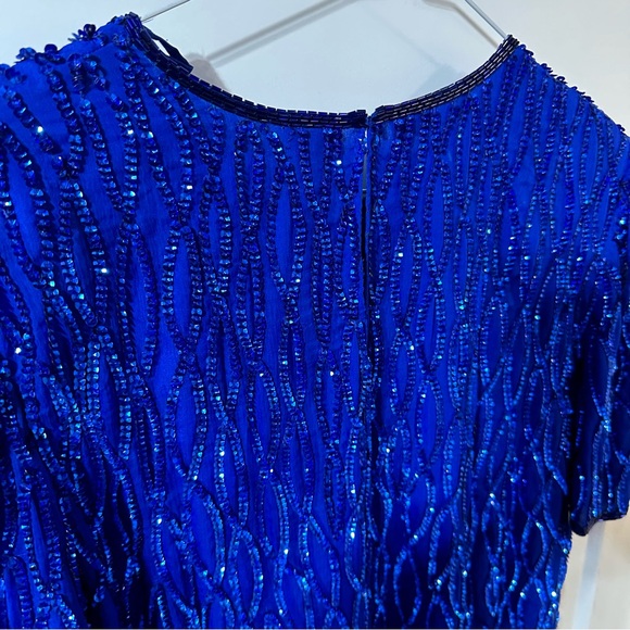 Vintage glittery sparkle newyears party unique sequin blue formal top size large - Picture 13 of 14